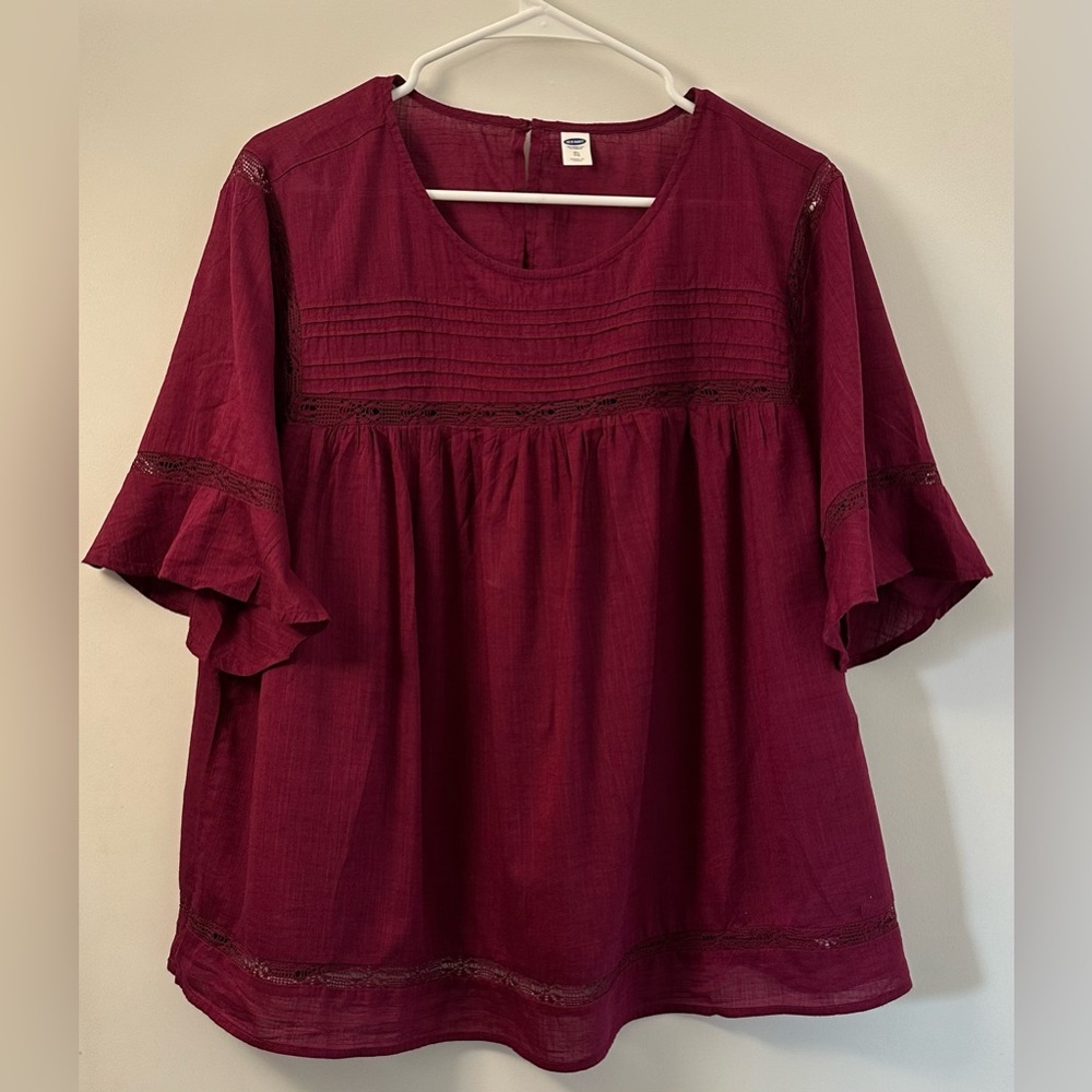 Old Navy Burgundy Blouse with Lace Detail